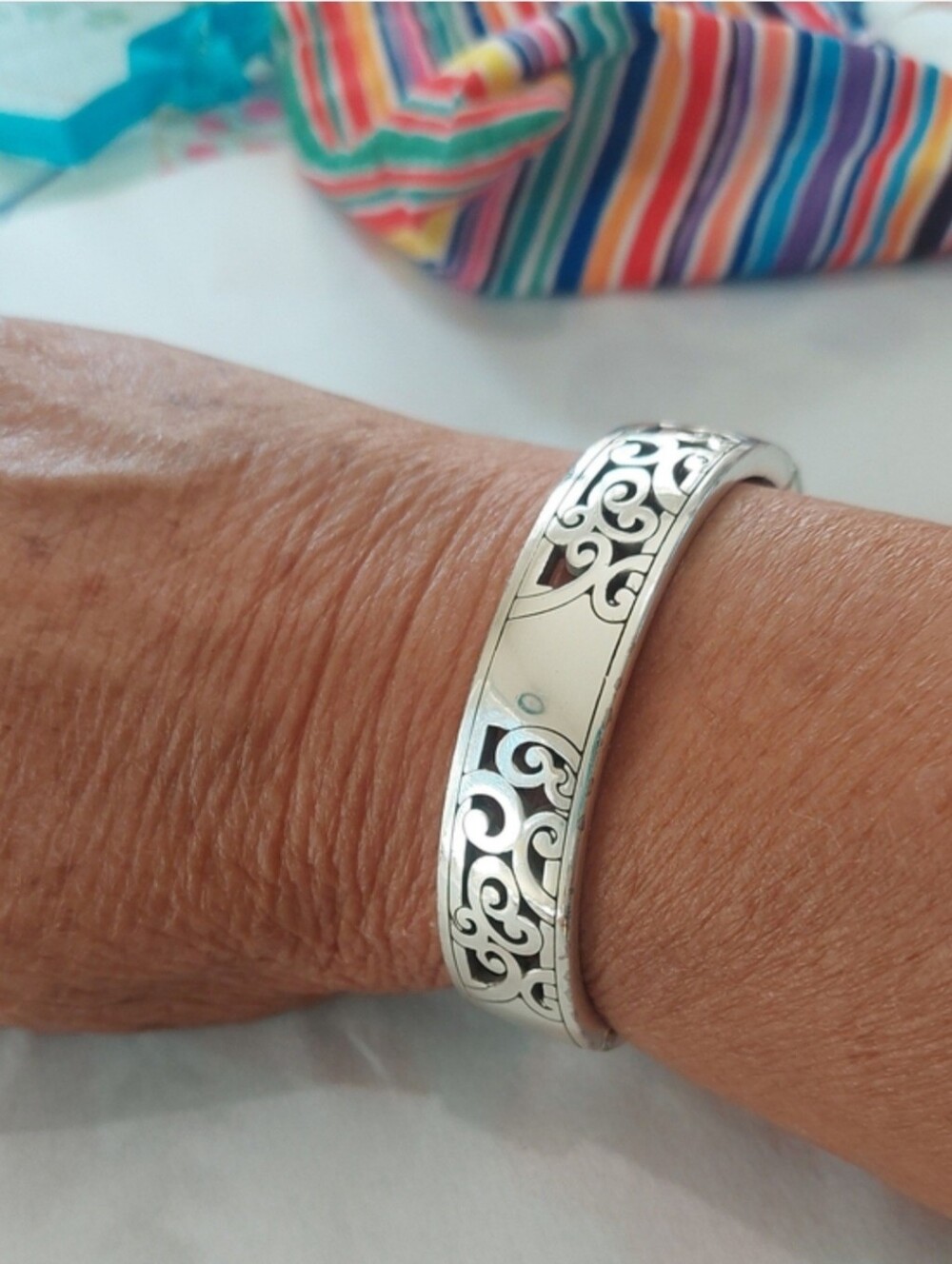 Brighton Silver-Tone Hinged Heart Bangle Bracelet - Silver - Picture 3 of 6